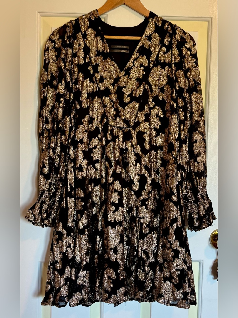 Anthropologie Black and Metallic Gold Mini Dress S